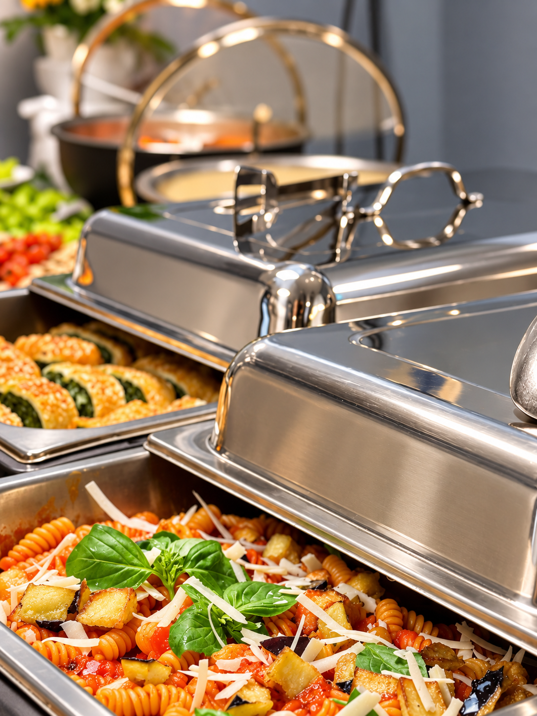 Buffet Ciak con piatti caldi nei chafing dish
